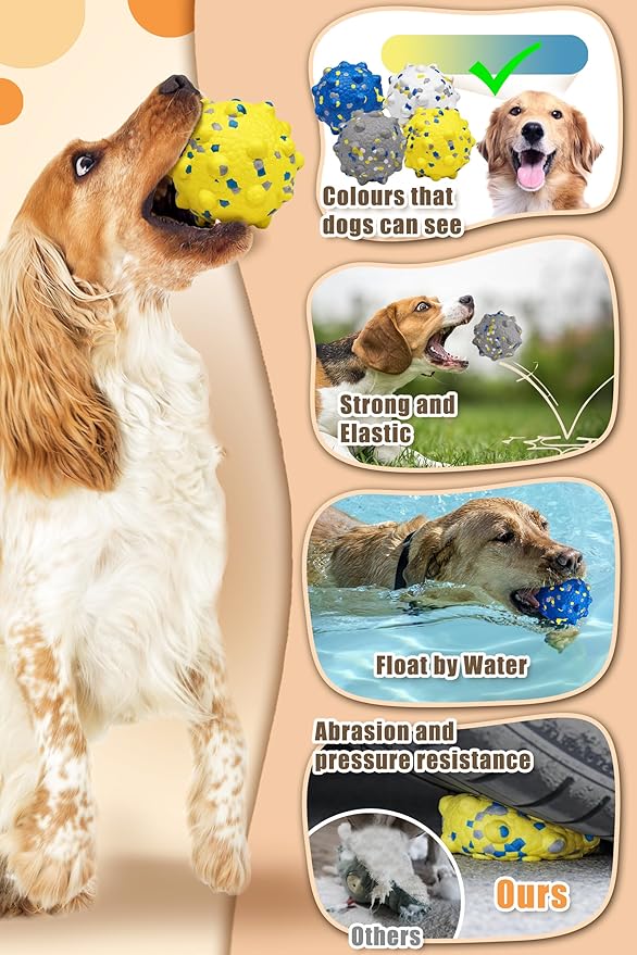 Upgrade Dog Balls for Aggressive Chewers, Indestructible Tennis Balls for Dogs, Durable Bouncy Dog Toy Balls, Interactive Dog Toys for Fetch Game, Lightweight Floating Dog Toys(Grey+White Large)