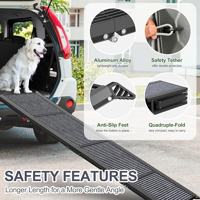 Dog Ramp for Car 71" Extra Long & 17.2" Wide Folding Pet Ramp Dog Ramps for Large Dogs with Non-Slip Rug Surface Portable Dog Car Ramp for SUV Car & Truck, Outdoor Dog Ramp Up to 270 LBS