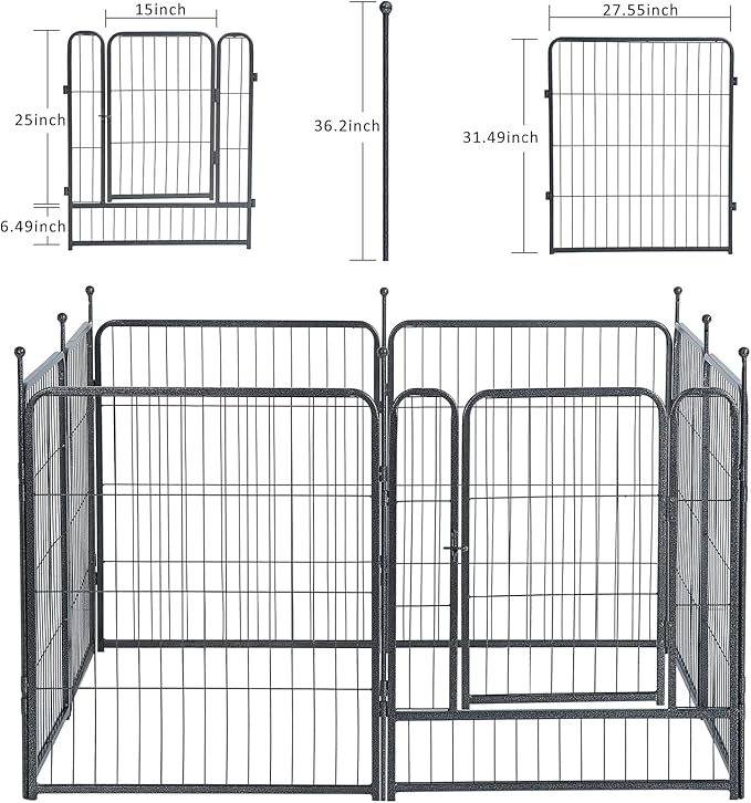 Dog Playpen, Dog Fences for The Yard, Portable Outdoor Dog Playpen for Large/Medium/Small Dogs, Foldable Metal Dog playpen, with Doors (32 Panels, 32")