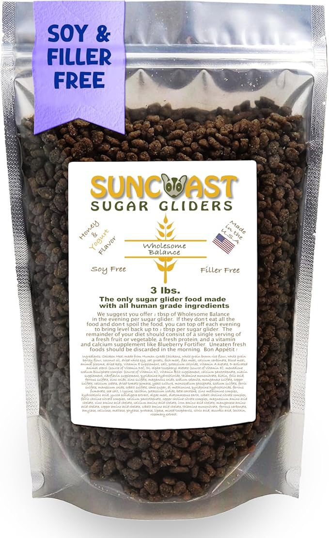 Wholesome Balance Sugar Glider Food - Honey & Yogurt | 3 lbs of Premium Dense Food for Sugar Gliders and Small Animals - 4 Months Supply