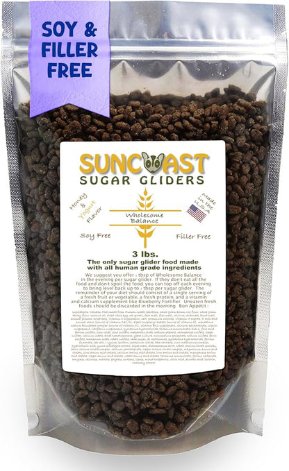 Wholesome Balance Sugar Glider Food - Honey & Yogurt | 3 lbs of Premium Dense Food for Sugar Gliders and Small Animals - 4 Months Supply