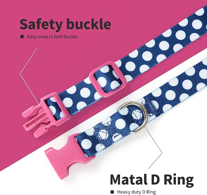 Mile High Life Dog Collar | Cute Puppy Collars | Lightweight Girl Dog Collar | Soft Boy Dog Collars | w Geometric Plaid Wave Line Pattern (Blue/White, Medium)