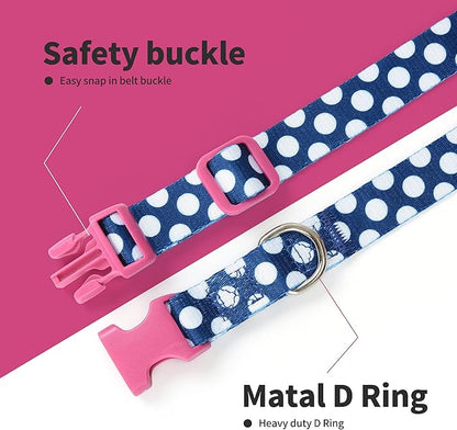 Mile High Life Dog Collar | Cute Puppy Collars | Lightweight Girl Dog Collar | Soft Boy Dog Collars | w Geometric Plaid Wave Line Pattern (Blue/White, Medium)