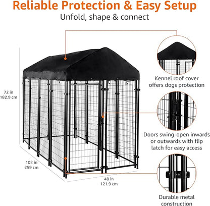 Amazon Basics - Welded Rectangular Outdoor Secure Wire Crate Kennel for Cat, Dog Large, Black, 102 x 48 x 72 inches
