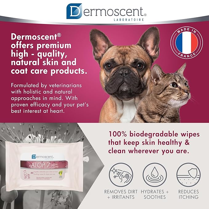 Dermoscent ATOP 7 Wipes for Dogs and Cats | Soothing Cleansing Care for Sensitive Skin | Travel-Friendly