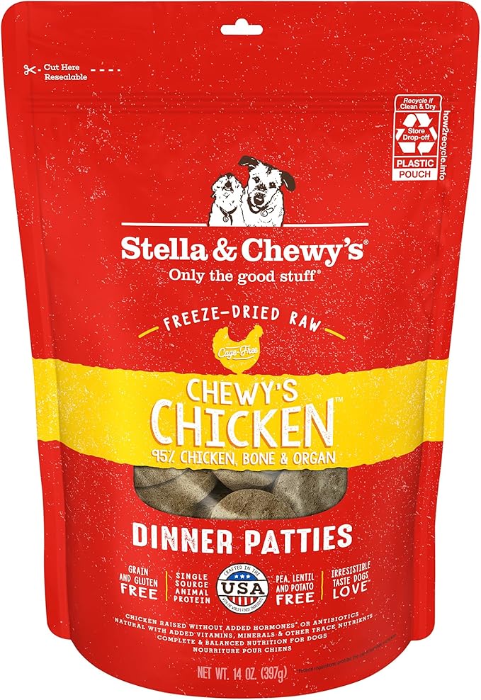 Stella & Chewy's Freeze Dried Raw Dinner Patties  Grain Free Dog Food, Protein Rich Chewy_ Chicken Recipe  14 oz Bag