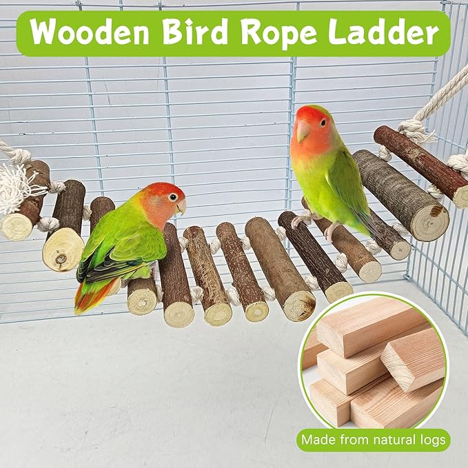 BNOSDM Wooden Bird Rope Ladders 2 Pcs Birds Ladder Bridge Toy Parrot Cage Ladder Parakeet Swing Suit for Budgie, Lovebird, Conure, Cockatoo, Finch