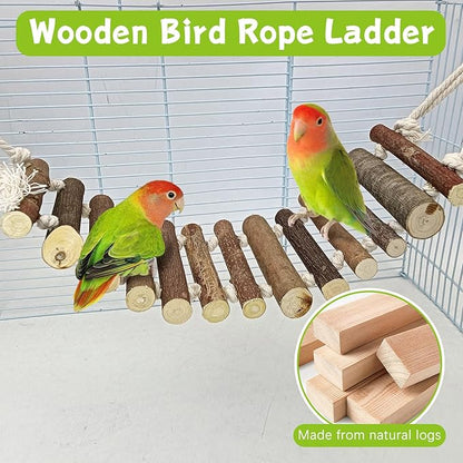 BNOSDM Wooden Bird Rope Ladders 2 Pcs Birds Ladder Bridge Toy Parrot Cage Ladder Parakeet Swing Suit for Budgie, Lovebird, Conure, Cockatoo, Finch