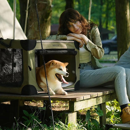 EHEYCIGA Collapsible Dog Crate 36 Inches, Portable Travel Crate for Large Dogs, Soft Foldable Pet Kennel with 4-Door Mesh Windows Indoor & Outdoor, Green