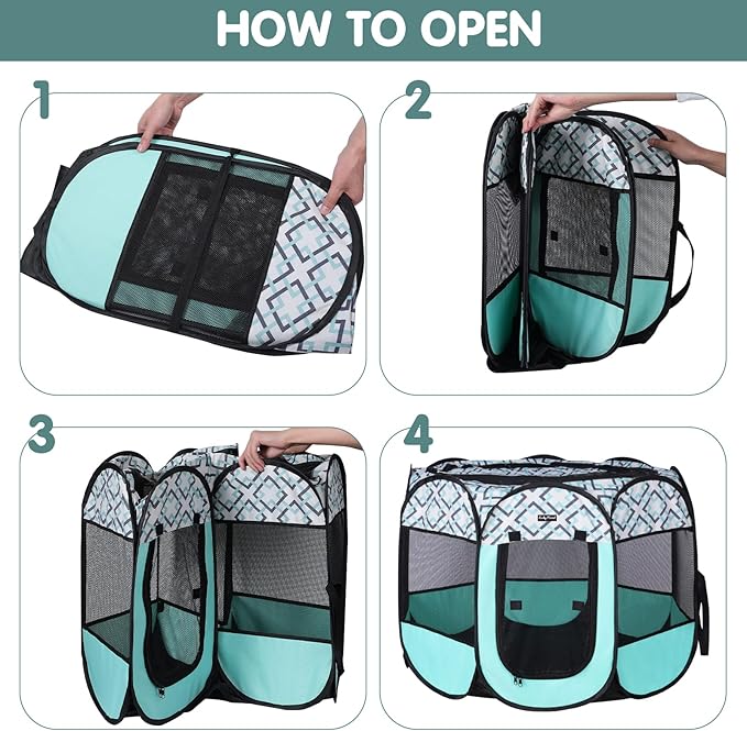 Lucky Monet Foldable Dog Playpen Enclosed Cat Puppy Playpen Indoor Pop Up Pet Animal Playpen Outdoor Kennel Cage Pen Tent for Small Medium Dog Puppy Cat Kitten Rabbit - 45" L x 45" W x 23" H