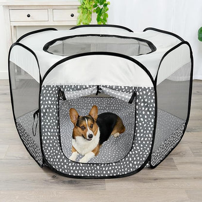 Furhaven Portable Dog Playpen Cat Tent, Pet Playground/Kennel Foldable Indoor Outdoor Zippered Puppy Crate - Gray Pebbles, Large