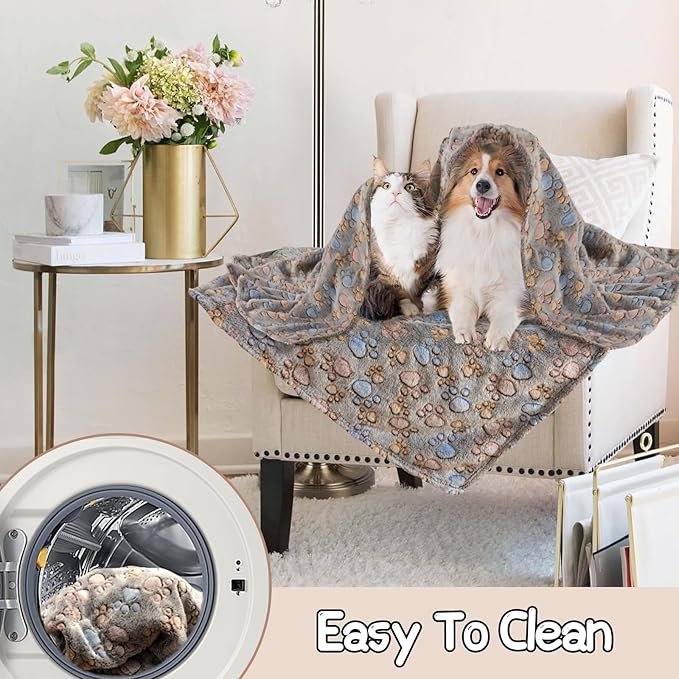 Rezutan Upgraded Dog Blankets for Large Dogs, Dog Cat Flannel Blankets Washable, Soft Pet Mat Throw Cover for Kennel Crate Bed, Cute Paw Pattern, Dog Blanket, Pet Blanket