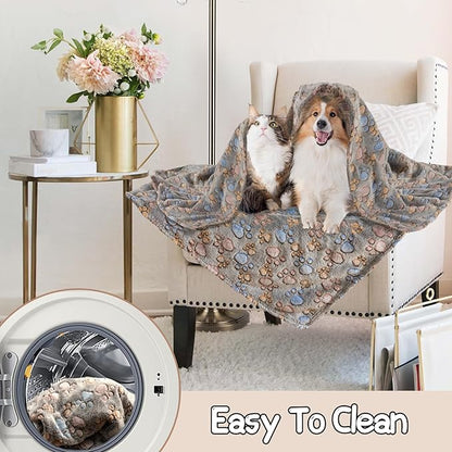 Rezutan Upgraded Dog Blankets for Large Dogs, Dog Cat Flannel Blankets Washable, Soft Pet Mat Throw Cover for Kennel Crate Bed, Cute Paw Pattern, Dog Blanket, Pet Blanket
