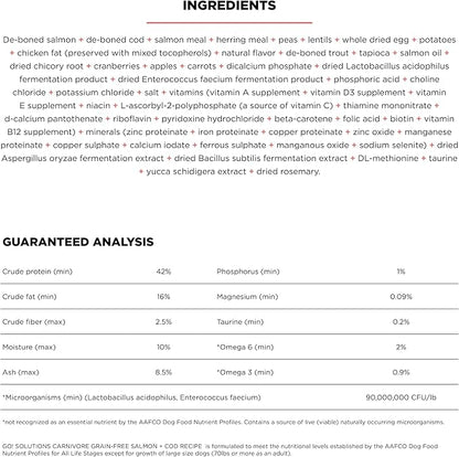 Go! Solutions Carnivore, Grain-Free, Protein Rich Dry Cat Food, Salmon and Cod Recipe, 3 lb Bag