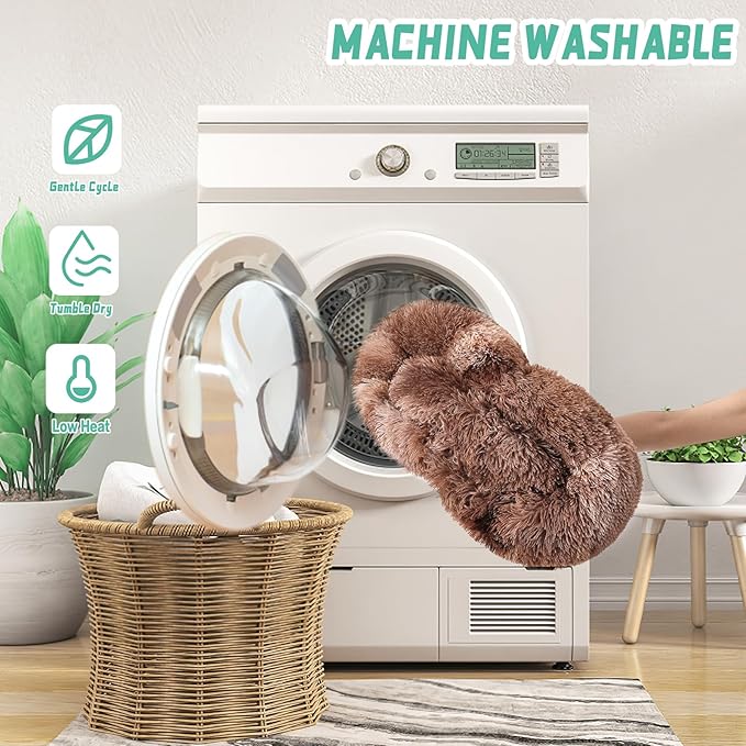 NOYAL Calming Donut Dog Bed for Small to Medium Dogs & Cats - Plush Faux Fur Anti-Anxiety Pet Bed with Machine Washable Cover & Non-Slip Base