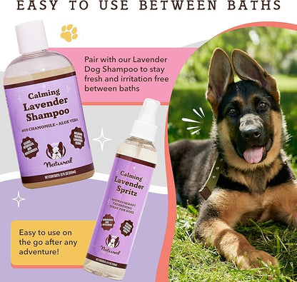 Natural Dog Company Calming Lavender Spritz for Dogs, 8oz  Deodorizing & Moisturizing, Soothes Skin, Conditions Coat, Hypoallergenic, Alcohol-Free, USA Made