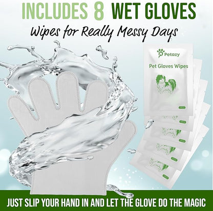 8 Dog Glove Wipes for Paws and Butt Ears Eyes Face Fur | No Rinse Lavender Scented Dog Grooming Glove | Large Size Natural Gentle Pet Cleaning Deodorizing Gloves for Daily Care Travel and Bath