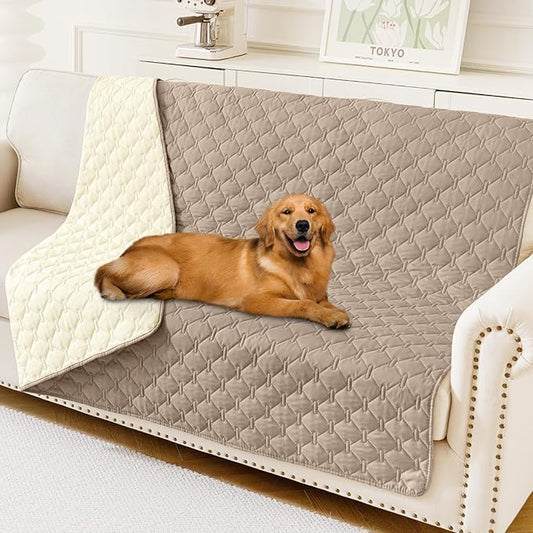 Smiry Waterproof Dog Blanket, Soft Dog Bed Cover Pet Blanket, Reversible Couch Cover for Dogs Washable, Pet Couch Covers for Sofa Furniture Protector for Puppy Cat (68x82 Inch, Taupe/Beige)