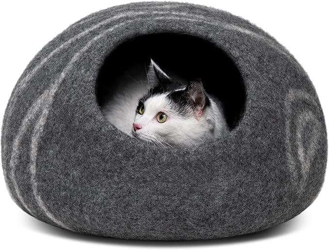 MEOWFIA Cat Cave  Premium Felt Cat Bed for Indoor Cats, Handmade 100% Merino Wool (Medium, Dark Grey)