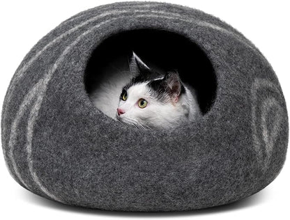 MEOWFIA Cat Cave  Premium Felt Cat Bed for Indoor Cats, Handmade 100% Merino Wool (Medium, Dark Grey)