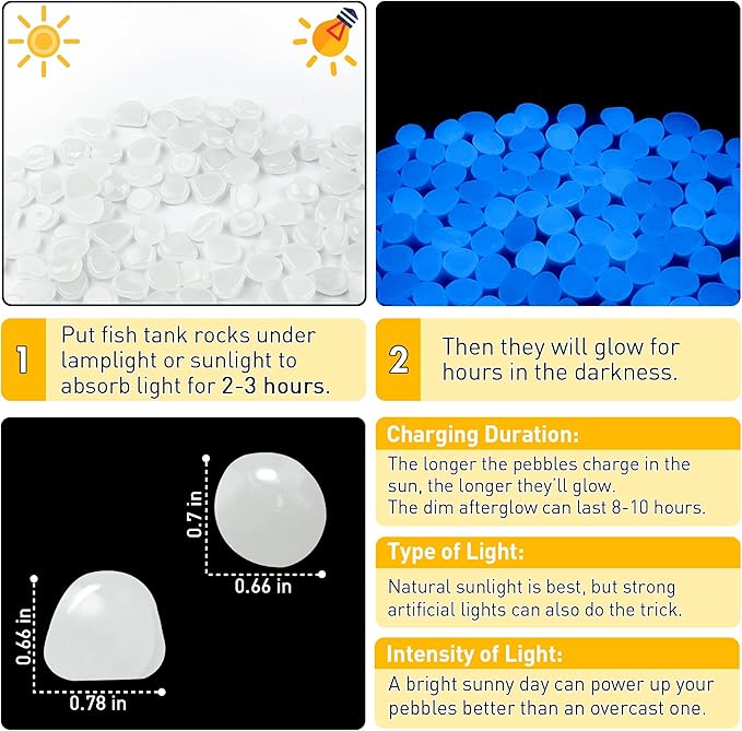 Glow in The Dark Fish Tank Rocks,Glowing Rocks Stones Resin Glow in Dark Pebbles for Outdoor Garden, Fish Tank, Aquarium, Landscaping,Driveway Decoration,White 2.2 Lb