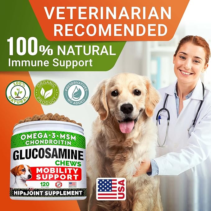 STRELLALAB Glucosamine Treats for Dogs - Joint Supplement w/Omega-3 Fish Oil - Chondroitin, MSM - Advanced Mobility Chews - Joint Pain Relief - Hip & Joint Care - Bacon Flavor - 240 Ct - Made in USA