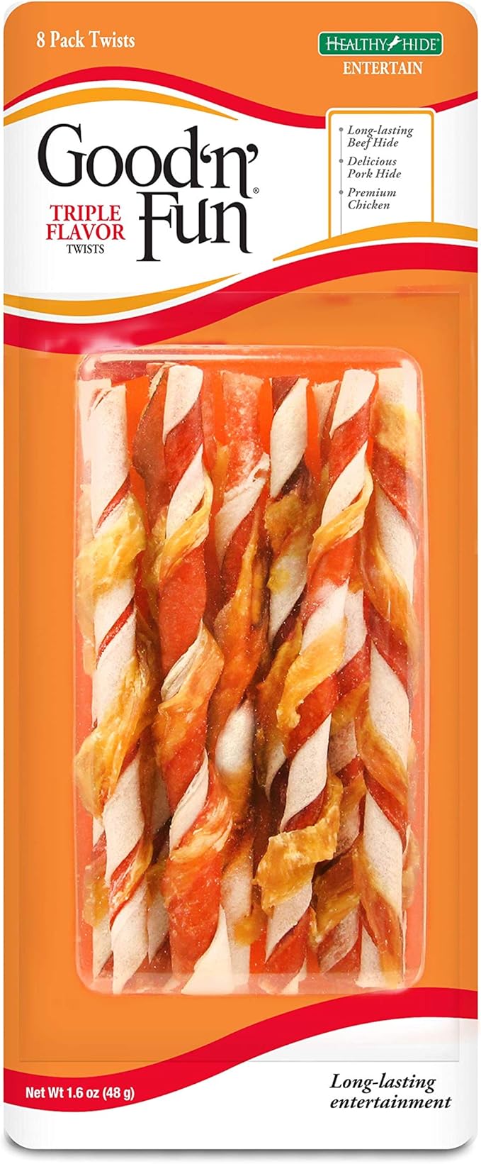 Good'n'Fun Good _ Fun Triple Flavor Twists 8 Count, Gourmet Dog Treats