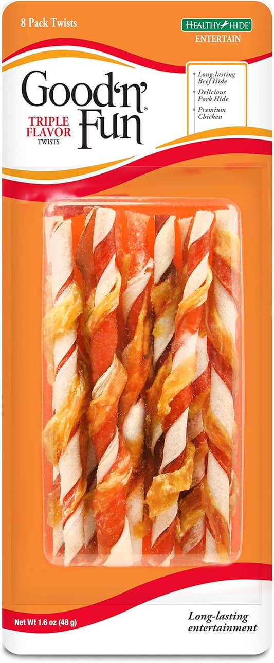 Good'n'Fun Good _ Fun Triple Flavor Twists 8 Count, Gourmet Dog Treats