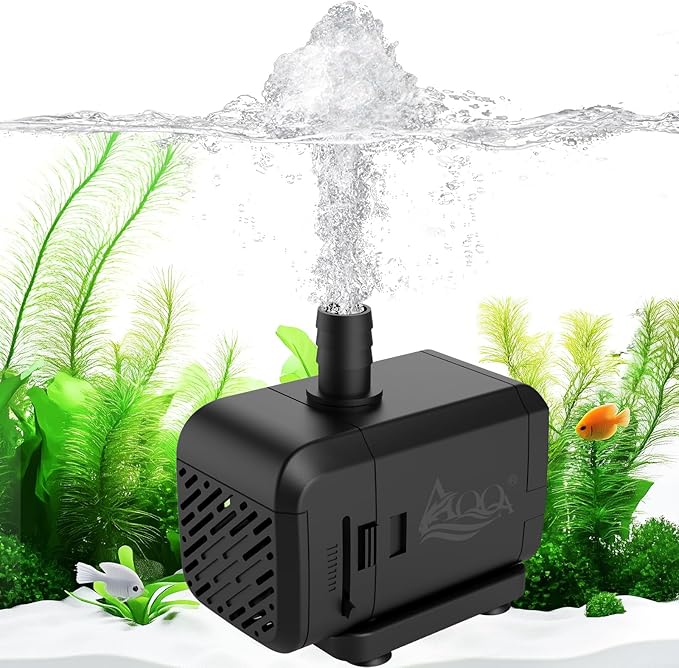 AQQA Submersible Aquarium Water Pump, Fountain Pump with Adjustable Flow,Dual-Suction Side/Bottom Intake,Ultra-Quiet Thermal Protection for Freshwater Saltwater Fish Tanks Pond Statuary Hydroponics15W