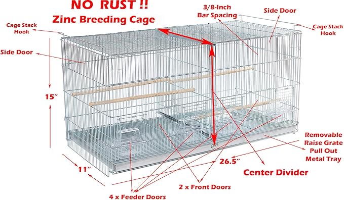 LOT of NO Rust Galvanized Zinc Plated Stackable Breeder Bird Flight Cage with Removable Center Divider and Breeding Nest Doors