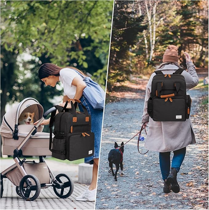 Modoker Dog Travel Bag, Airline Approved Backpack for Pet Accessories Organizer, Tote Weekend Bag with 2 Dog Food Storage Containers, 2 Collapsible Dog Bowls, 1 Pet Mat, Black