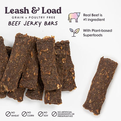 Bundle x Joy Leash & Load Dog Treats Beef Jerky Snack Bars, 5 oz Bag, Puppy and Training Treats, Natural Superfood Grain Free Made with Real Beef, Superfoods, Corn, Poultry & Soy Free