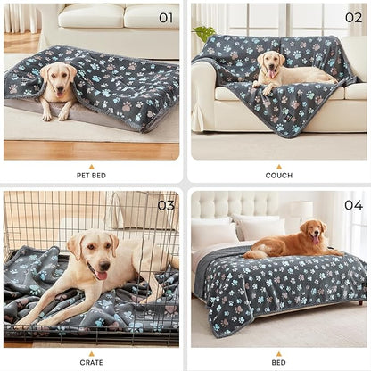Luciphia Waterproof Pet Blankets for Couch Sofa Bed Cover Liquid Pee Proof Washable Soft Fluffy Large Dog Blanket Reversible Furniture Protection Grey Paw Thicken Largeï¼65" x 57"ï¼