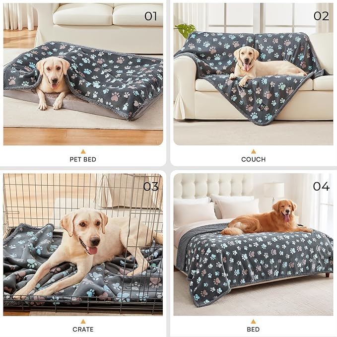 Luciphia Waterproof Pet Blankets for Couch Sofa Bed Cover Liquid Pee Proof Washable Soft Fluffy Large Dog Blanket Reversible Furniture Protection Grey Paw Thicken X-Largeï¼85" x 57"ï¼
