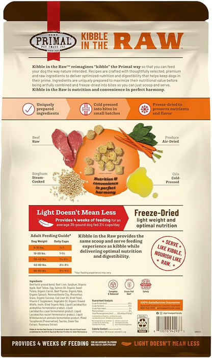 Primal Kibble in The Raw, Freeze Dried Dog Food, Beef, Scoop & Serve, Made with Raw Protein, Whole Ingredient Nutrition, Crafted in The USA, Dry Dog Food 9 lb Bag
