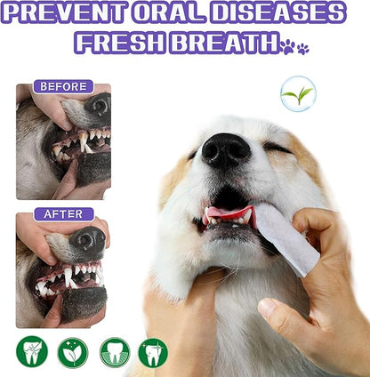 55 Counts PET Teeth Cleaning Wipes for Dogs & Cats,Dog Dental Wipes for Reducing Plaque & Tartar, Gentle Dental and Gum Care Finger Pet Wipes (55PCS-Teeth Cleaning Wipes)