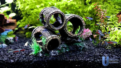 UNEAK - Aquarium Decorations Three Stacked Broken Barrels Fish Tank Decoration Ornament Landscaping Over Rocks Cave Saltwater Freshwater Small & Medium Fish Garden Pond Ornaments Resin