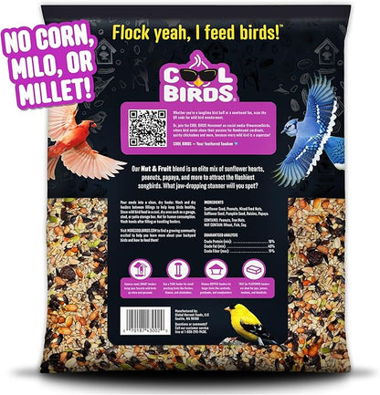 Nut & Fruit Wild Bird Seed  10 lb. Gourmet Bird Food with Sunflower Hearts, Peanuts, Tree Nuts & Real Fruit  No Corn, Milo or Millet Bird Seed for Outside Feeders