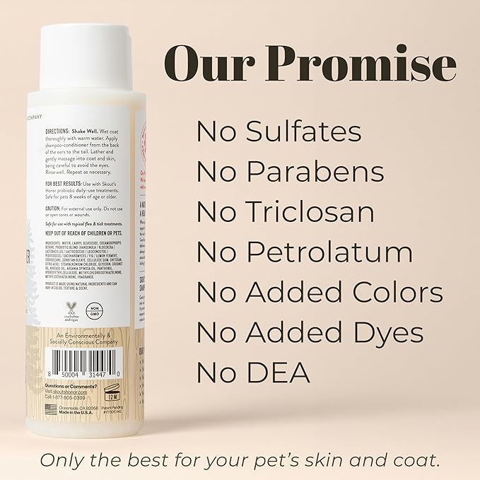 Skout's Honor Probiotic Pet Shampoo & Conditioner with Avocado Oil & Omega-3s, 97% Natural, Paraben & Sulfate-Free, Cruelty-Free, 16oz, Dog of The Woods, 2-Pack