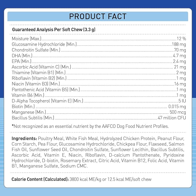 Dog Daily Supplements - MultiVitamins for Dog Hip & Joints, Skin & Coat, Digestion & Immune Support - with Biotin, Glucosamine & Omega-3-150ct - Dog Supplement Soft Chew