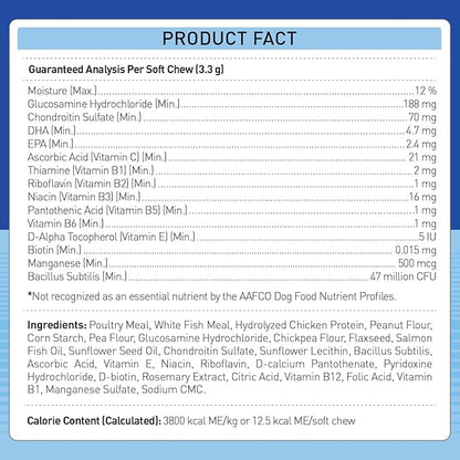 Dog Daily Supplements - MultiVitamins for Dog Hip & Joints, Skin & Coat, Digestion & Immune Support - with Biotin, Glucosamine & Omega-3-150ct - Dog Supplement Soft Chew