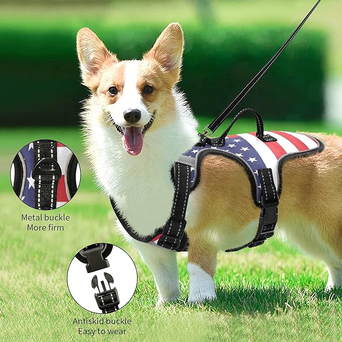 DogCat Harness,Adjustable Soft Padded Pet Dog VestReflective NoChoke Pet Harness Easy Control Front Clip for Small, Medium, Large DogCat American Flag, S, g72466164p610c650s1334