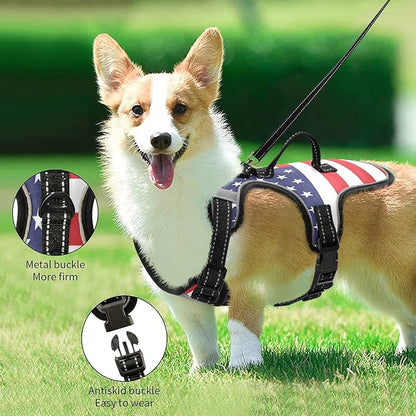 DogCat Harness,Adjustable Soft Padded Pet Dog VestReflective NoChoke Pet Harness Easy Control Front Clip for Small, Medium, Large DogCat American Flag, S, g72466164p610c650s1334