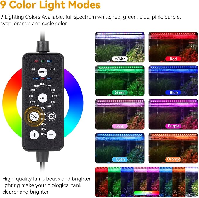 hygger 48W LED Aquarium Light, 48-54 Inch Fish Tank Light with Timer Auto On/Off, Sunrise Sunset Mode, Adjustable Brightness and Colors, Full Spectrum Light with Extendable Brackets for Freshwater