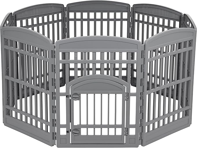 Amazon Basics 8-Panel Indoor Pet Dog Octagonal Playpen, Puppy Playpen with Door, Easy Assemble Easy Storing, 63 x 63 x 34.3 in, Dark Gray