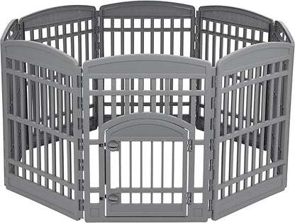Amazon Basics 8-Panel Indoor Pet Dog Octagonal Playpen, Puppy Playpen with Door, Easy Assemble Easy Storing, 63 x 63 x 34.3 in, Dark Gray