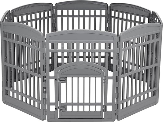 Amazon Basics 8-Panel Indoor Pet Dog Octagonal Playpen, Puppy Playpen with Door, Easy Assemble Easy Storing, 63 x 63 x 34.3 in, Dark Gray