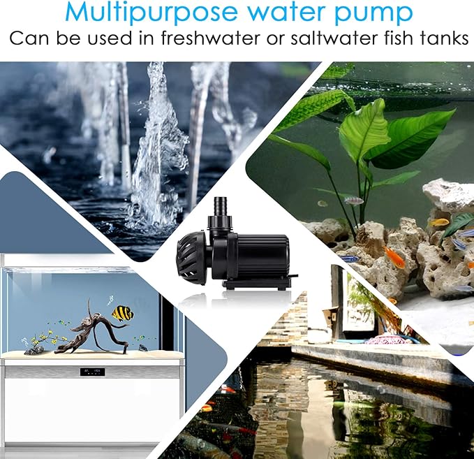 AQQA Controllable Aquarium Water Pump,55W 16000GPH Circulation Make Wave/Feed Mode/20 Options Flow Adjustable, Amphibious Submersible or Land Powerful Return Pump for Saltwater & Freshwater
