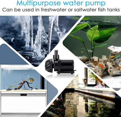 AQQA Controllable Aquarium Water Pump,55W 16000GPH Circulation Make Wave/Feed Mode/20 Options Flow Adjustable, Amphibious Submersible or Land Powerful Return Pump for Saltwater & Freshwater