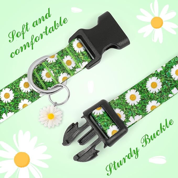 BiPawTi Green Dog Collars for Large Dog - St. Patrick's Day Dog Collars for Girls Dog, Cute Flower Spring Dog Collar with Daisies Charms, Gift for Female Male Boys Girls Dogs (L, Green)